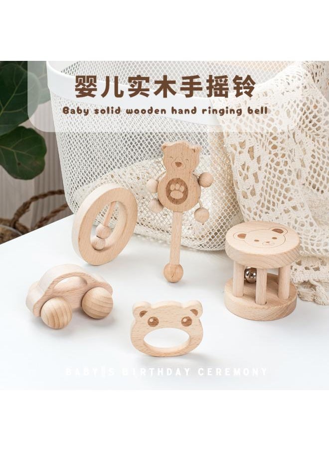 Baby Soothing Grip Wooden Rattle Baby Educational Toys Early Education Cartoon Animal Shape