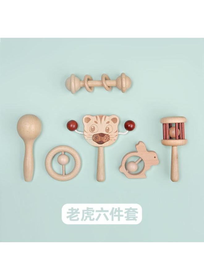 Solid Wood Paint-free Newborn Gift Baby Rattle Educational Toy Rattle Baby Full Moon Gift Wooden Gift Box