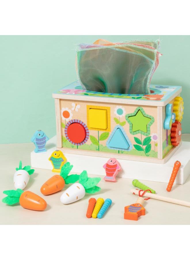 Baby Tissue Ringing Paper Radish Pulling Fishing Ect Catching Shape Matching Intelligence Box -3 Years Old Baby Educational Toys