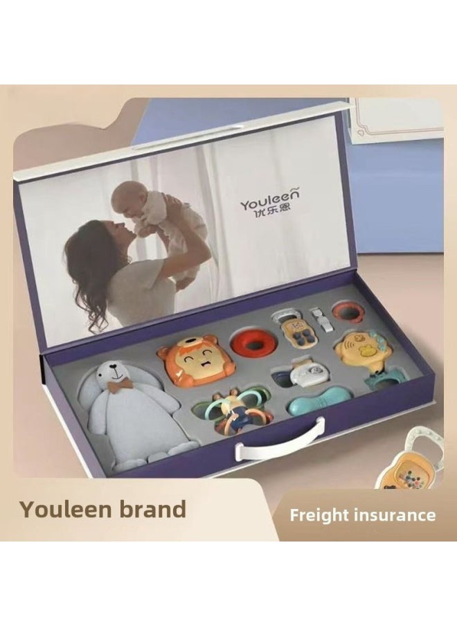 Youleen Newborn Baby Rattle 0-6 Months Baby Educational Early Education Grip Training Teether Biting Toy-Color:[Hot Product] 5311 Cute Chicken Boiled Rattle Storage Box Suit