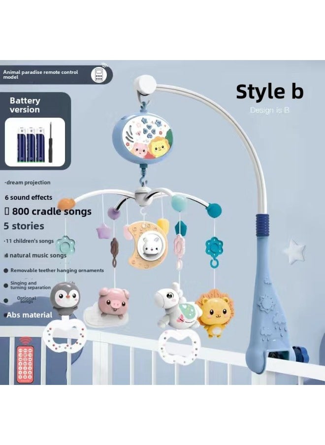 Baby Toy Newborn Hanging Bed Bell 0-6 Month Turning Light Music Bedside Bell Puzzle Comfort Rattle-Color:Blue [668-20 Bed Bell] Battery Version