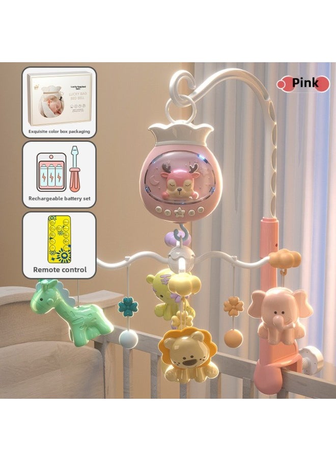 Baby Sleeping Toy Newborn Bedside Rattle Electric Music Rotating Bed Bell Baby Cart Hanging Toy-Color:Xiaguang Powder (color Box Version) + Remote Control + Rechargeable Battery Set