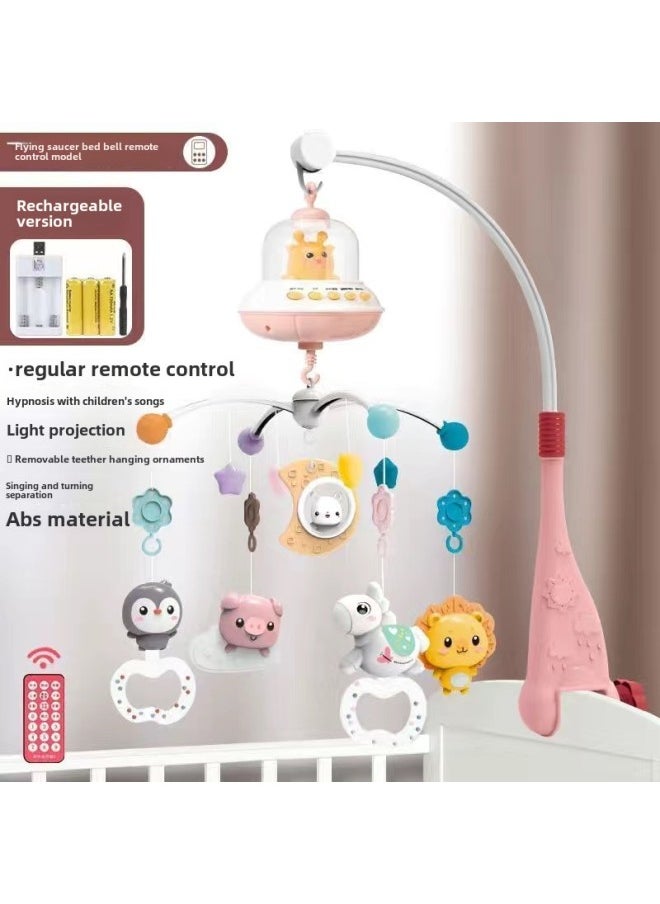 Newborn Bed Bell 0-6 Months Rotating Lights Music Bedside Bell Puzzle Rattle Baby Comfort 1-year-old Baby Toys-Color:Pink [668-23] Rechargeable Version