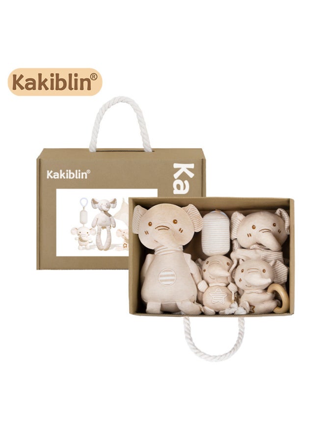 Kakiblin Baby Soothing Gift Box Suit Organic Cotton Toys Newborn Soothing Supplies Full Moon Hundred Days Gift-Color:Organic Cotton Pacifying 4-Piece Set-Lele Elephant