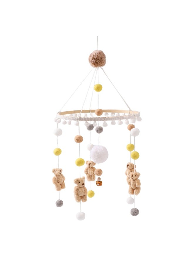 Bestseller Handmade Knitted Panda Bear Bed Bell Hanging Toy Baby Room Soothing Panda Hairball Wind Chime Decoration-Color:Brown Bear