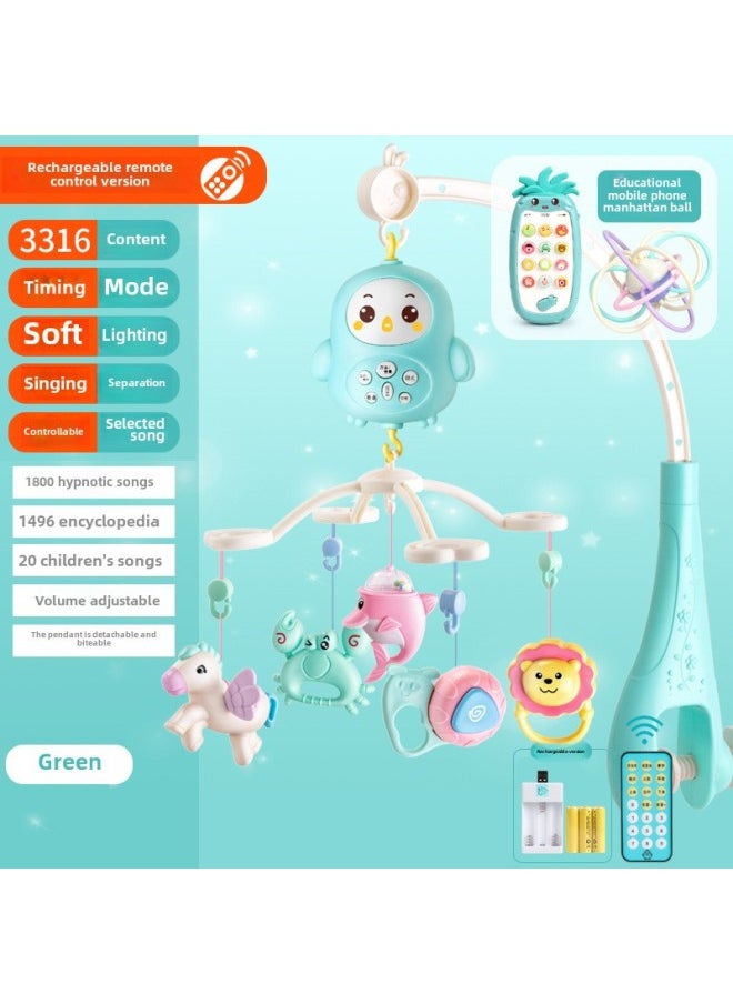 [Buy Charging Version To Send Plane] Newborn Baby Toy Remote Control Rotating Music Bedside Bell Gift Box Rattle-Specifications:[Fresh Green] Charging To Send Early Education Mobile Phone Manhattan Ball