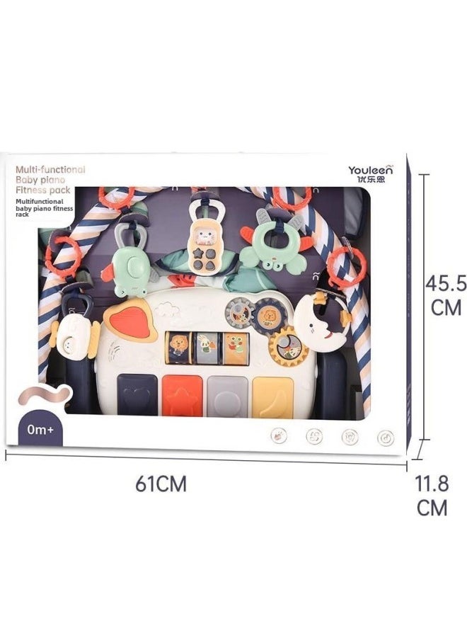 Genuine Youleen Rattle Set Tooth Gel March-December Newborn Baby Gift Full Moon Gift MengMeng Chicken Soothing Gift Box-Color:9309 Multifunctional Baby Piano Fitness Rack [ordinary]]