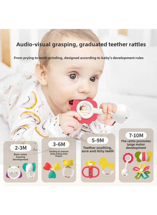Baby Gum Grinding Stick Baby Rattle Toy Gift Set Newborn 0-1 Year Old Silicone Boiled-Color:Silicone Baby Rattle [color Box Set Of 6]]