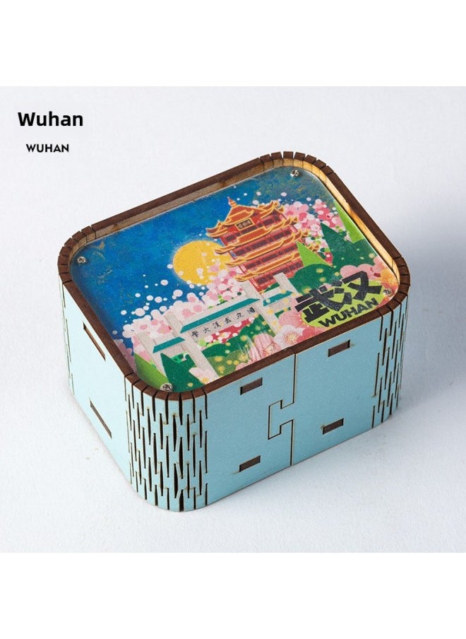 Original Chongqing Wuhan Changsha Nanjing Xiamen Beijing Tianjin Xi'an Music Box Clockwork Music Box Music Bell-Color:Wuhan 2-Dimensions:67mm*53mm*40mm