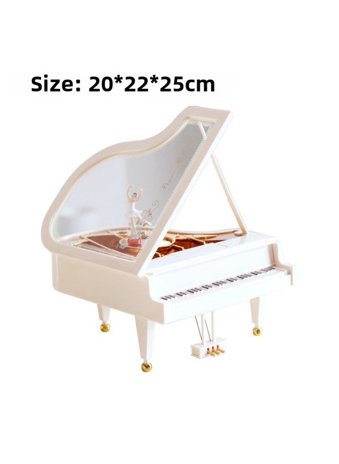 Piano Music Box Creative Retro Phonograph Desktop Decoration Simulation Model Sewing Machine Furniture Atmosphere Wine Cabinet Ceremony-Color:Xl Piano With Light (with Girl)
