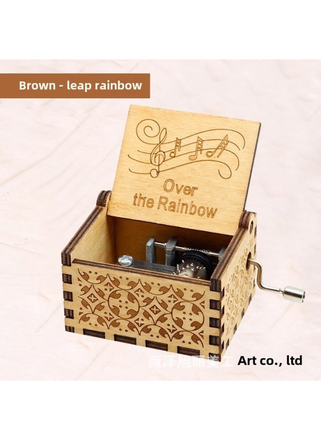 Source Wooden Hand Crank Music Box Spring Printing Music Box Retro Carving Music Box Wholesale-Color:Brown - Leap Rainbow