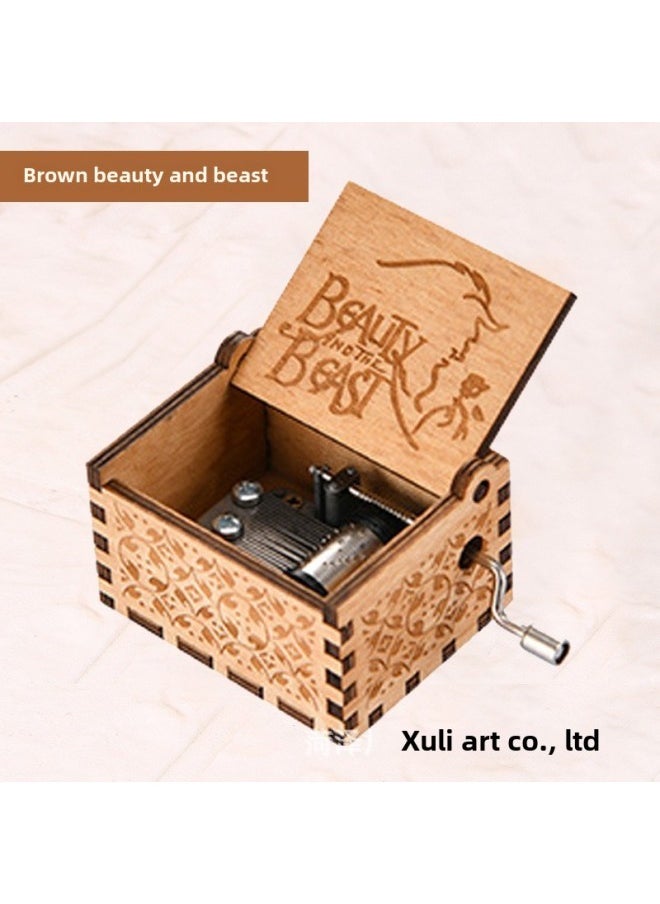 Source Wooden Hand Crank Music Box Spring Printing Music Box Retro Carving Music Box Wholesale-Color:Brown - Leap Rainbow