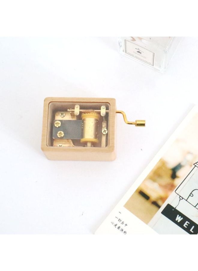 Wooden Transparent Music Box Wooden Hand Music Box Creative Gift Student Birthday Gift Home Simple-Color:Silver Movement-Dimensions:Kangkang Dance