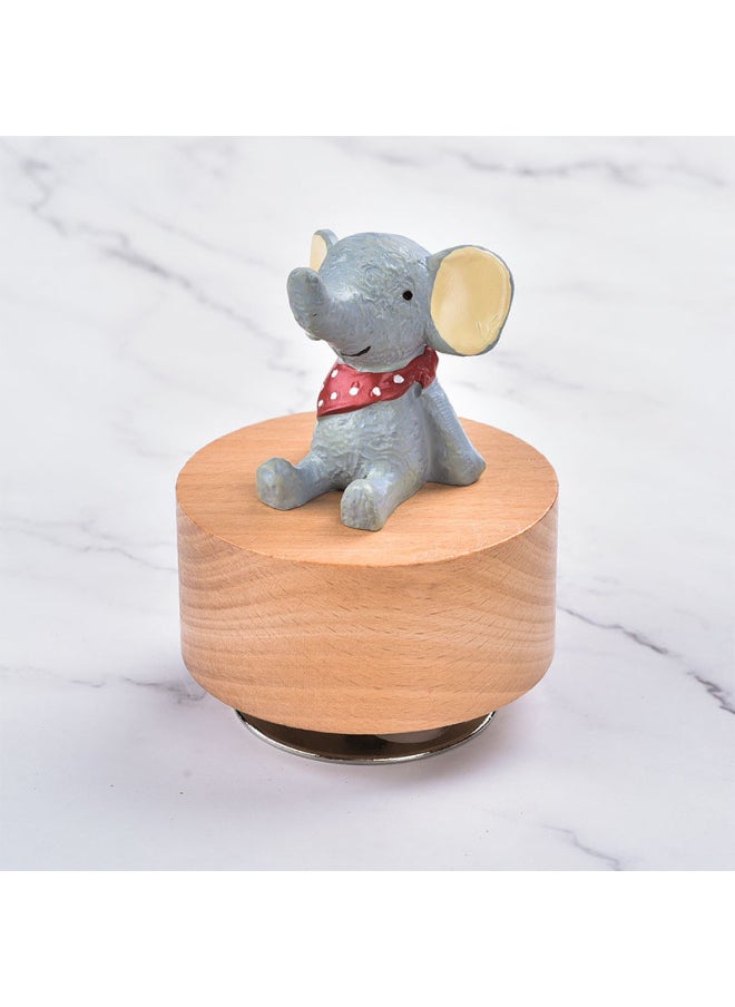 Creative Round Wooden Music Box Diy Base Furniture Ornament Starry Sky Inspired Gift For Holidays Special Occasions-Color:Baby Elephant (rotation)-Size:Track: Castle In The Sky