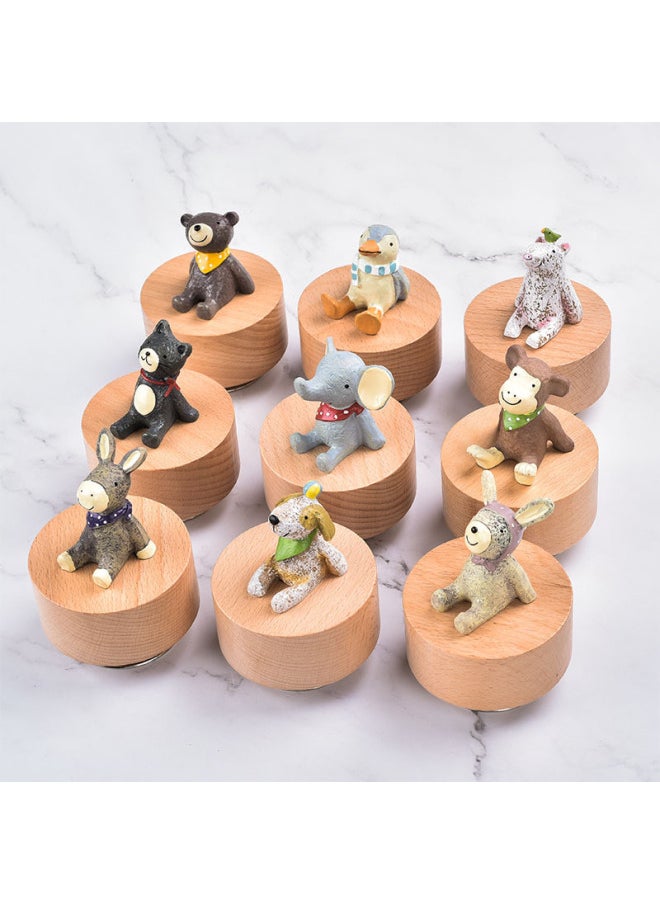 Creative Round Wooden Music Box Diy Base Furniture Ornament Starry Sky Inspired Gift For Holidays Special Occasions-Color:Baby Elephant (rotation)-Size:Track: Castle In The Sky