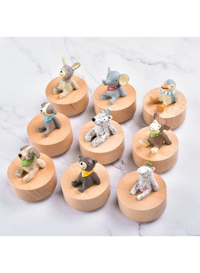Creative Round Wooden Music Box Diy Base Furniture Ornament Starry Sky Inspired Gift For Holidays Special Occasions-Color:Baby Elephant (rotation)-Size:Track: Castle In The Sky