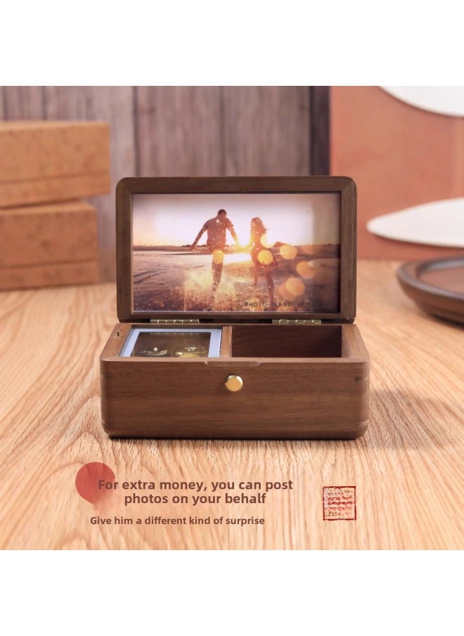 DIY Print Photo Wooden Jewelry Box Music Box Birthday Gift For Girlfriend Creative Music Box-Color:Walnut (J277)-Dimensions:Music: The Merry-go-round Of Life