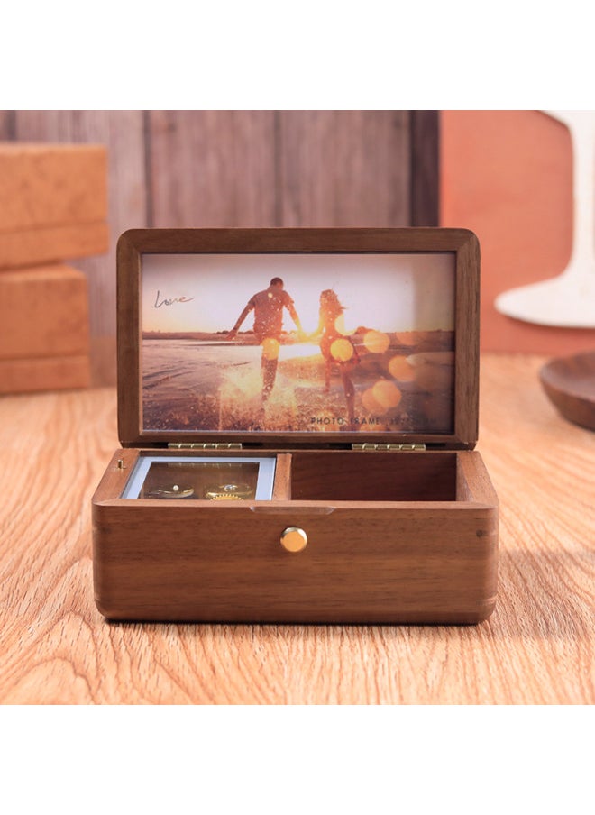DIY Print Photo Wooden Jewelry Box Music Box Birthday Gift For Girlfriend Creative Music Box-Color:Walnut (J277)-Dimensions:Music: The Merry-go-round Of Life