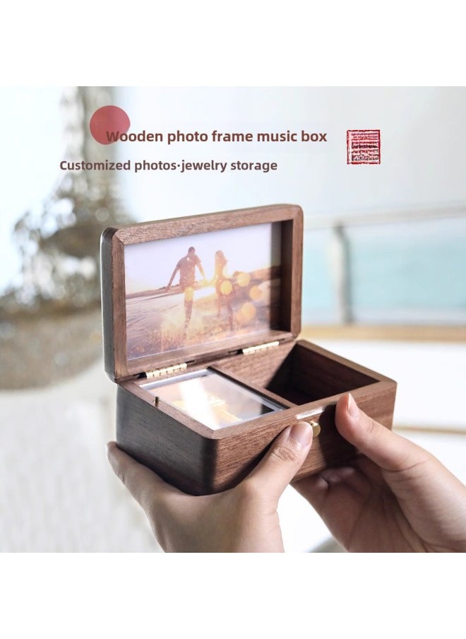 DIY Print Photo Wooden Jewelry Box Music Box Birthday Gift For Girlfriend Creative Music Box-Color:Walnut (J277)-Dimensions:Music: The Merry-go-round Of Life