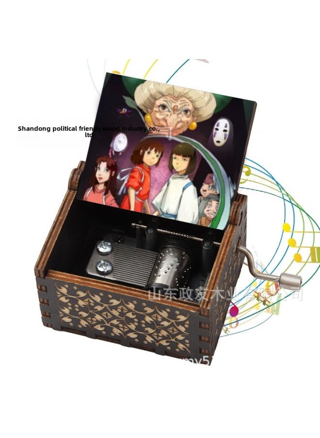 SOURCE Wooden Hand Music Box Vintage Carved Music Box Qianhe Qianxun Music Box Wholesale-Color:Black Chihiro F-Size:6.4x5.2x4.2cm
