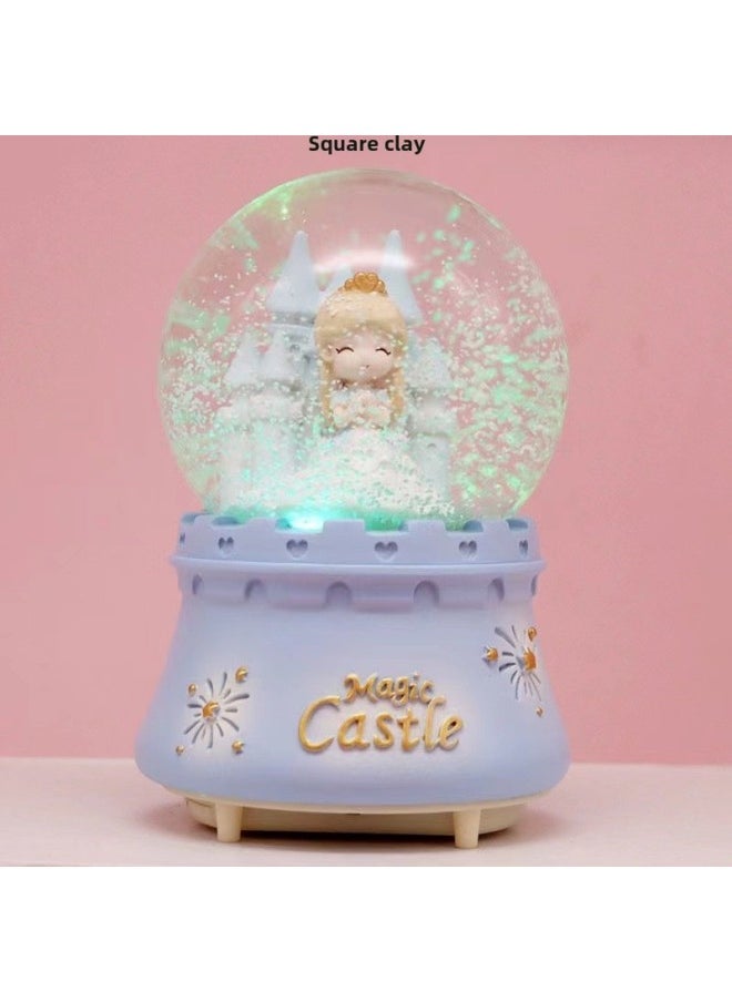 Princess Crystal Ball Music Box Cyber Celebrous Girl's Birthday Crystal Ball Princess Wind Intelligent Rotating Transparent Supply Chain-Color:Castle Princess # #   +-Size: Medium Music + Colorful Light Gift Bag
