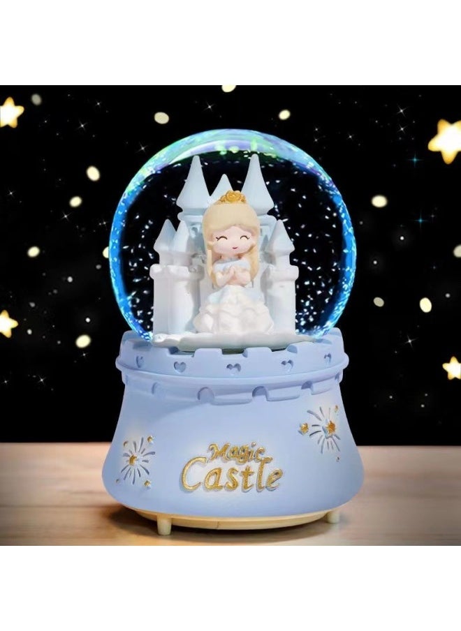 Princess Crystal Ball Music Box Cyber Celebrous Girl's Birthday Crystal Ball Princess Wind Intelligent Rotating Transparent Supply Chain-Color:Castle Princess # #   +-Size: Medium Music + Colorful Light Gift Bag