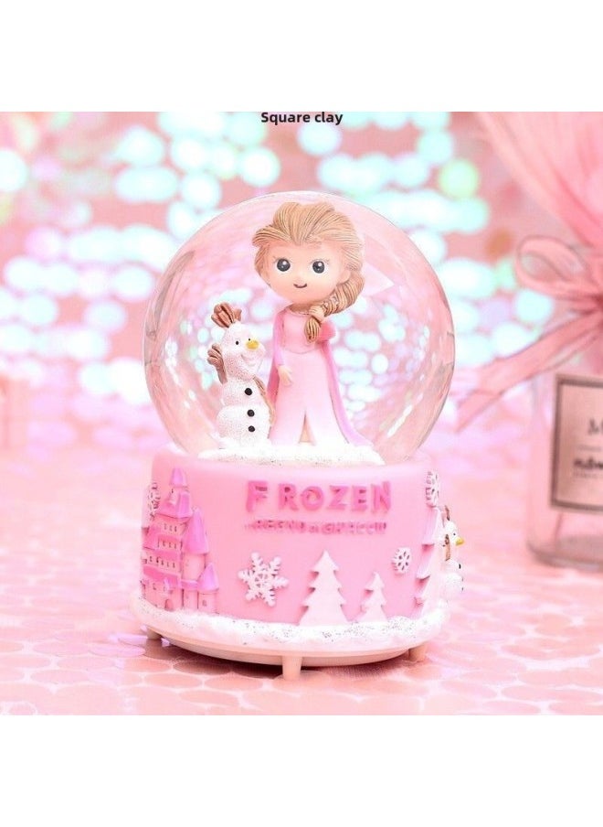 Princess Crystal Ball Music Box Cyber Celebrous Girl's Birthday Crystal Ball Princess Wind Intelligent Rotating Transparent Supply Chain-Color:Castle Princess # #   +-Size: Medium Music + Colorful Light Gift Bag