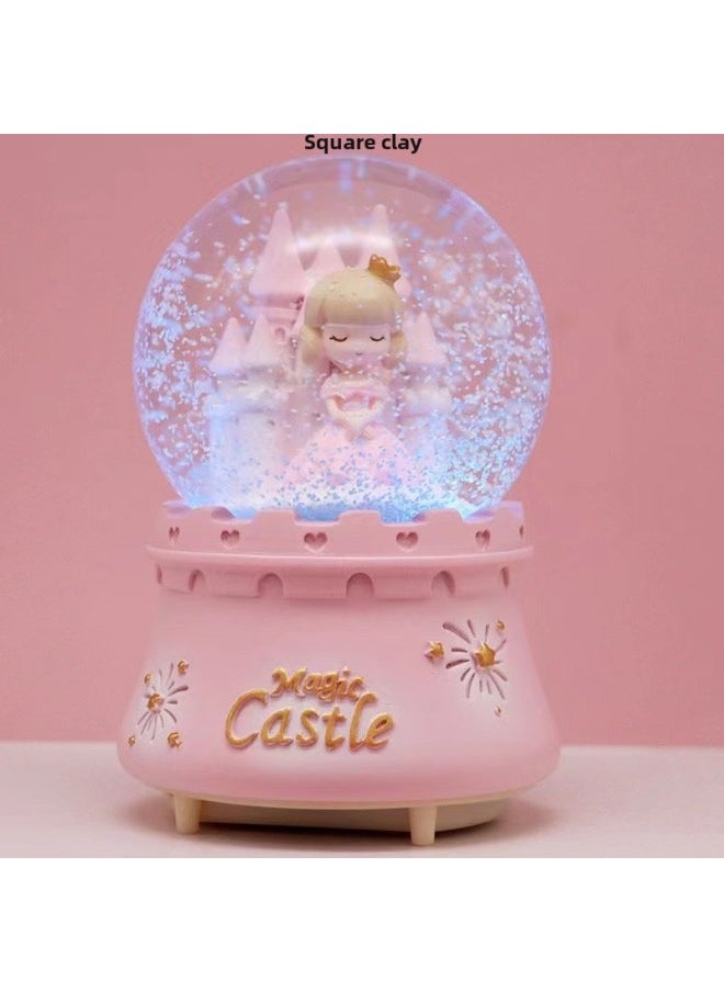 Princess Crystal Ball Music Box Cyber Celebrous Girl's Birthday Crystal Ball Princess Wind Intelligent Rotating Transparent Supply Chain-Color:Castle Princess # #   +-Size: Medium Music + Colorful Light Gift Bag