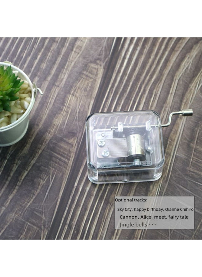 Acrylic Hand-cranked Transparent Music Box Creative Gift For Children's Birthday Diy Toy Student Eight-tone Music Box-Color:Qianhe Qianxun Opening Song