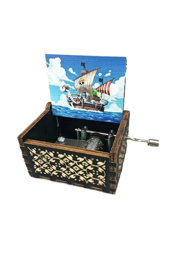Classical Wooden Music Box Hand-cranked Cartoon Series Eight-tone Music Box Ornament Diy Fine Craftsmanship Gift-Color:One Piece Black A