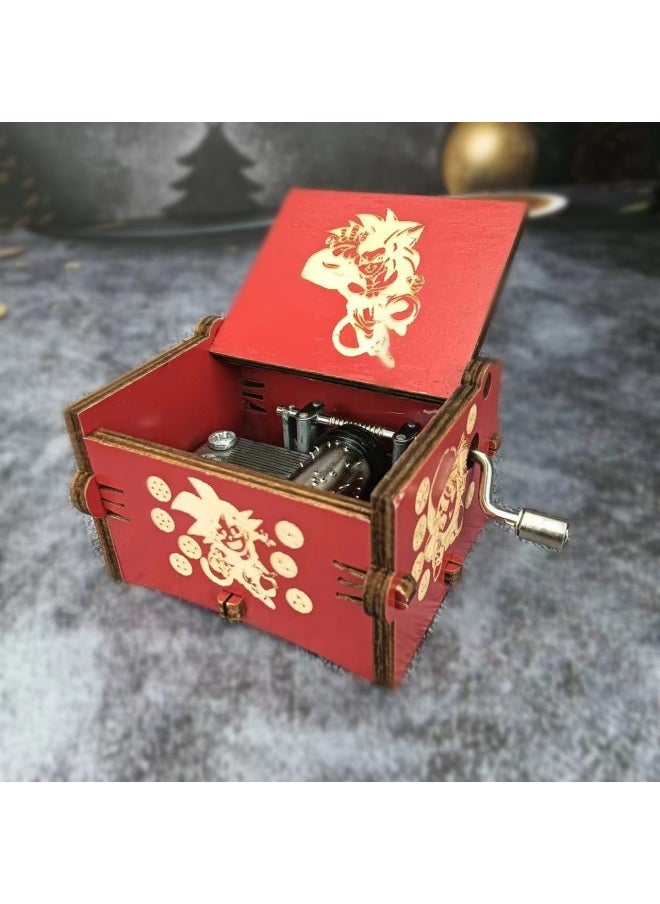 Classical Wooden Music Box Hand-cranked Cartoon Series Eight-tone Music Box Ornament Diy Fine Craftsmanship Gift-Color:Red Dragon Ball