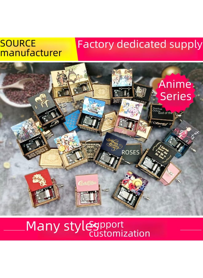 Classical Wooden Music Box Hand-cranked Cartoon Series Eight-tone Music Box Ornament Diy Fine Craftsmanship Gift-Color:Red Dragon Ball