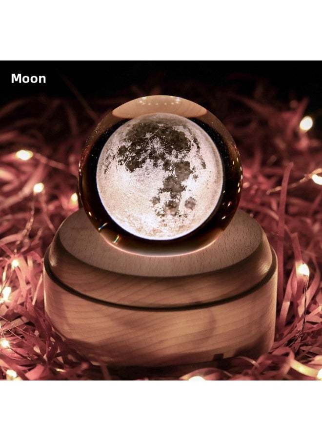 Creative Rotating Music Box Deer Birthday Eight-tone Box Crystal Ball Music Gift For Girls Valentine's Day Gift-Color:Moon-Dimensions:Cannon Swivel