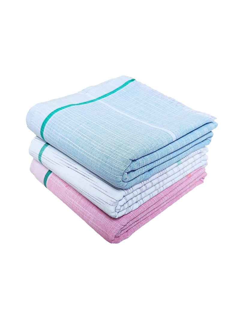 Mk weaves 100 Cotton Gamcha Bath Towel31x66 Multicolored Pack of 3XXLarge