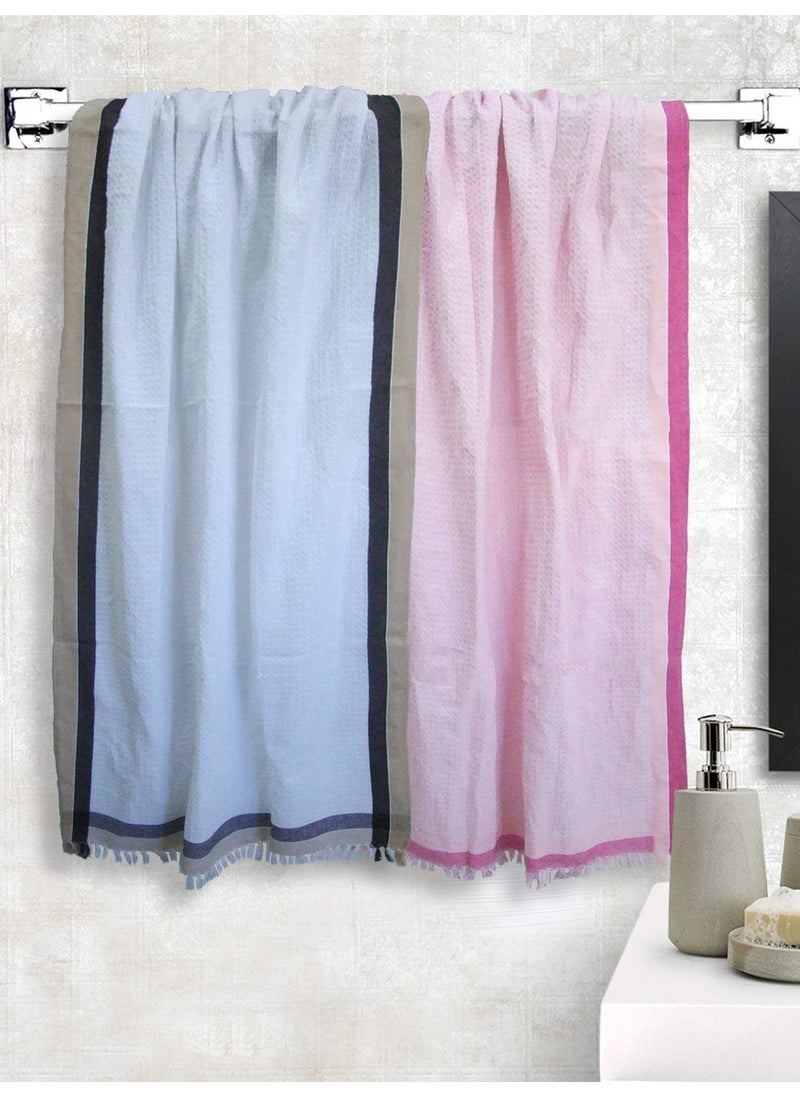Athom Living Light Weight Cotton Premium Waffle Border Bath Towel 75x150 cm Pack of 2