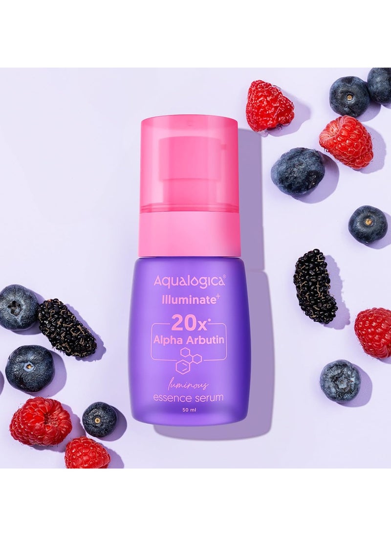 lluminate+ 20x* Alpha Arbutin Luminous Essence Serum - 50ml|Power of 20x* Alpha Arbutin | Fights Pigmentation & Uneven Skin Tone | Hydrates & Plumps Skin
