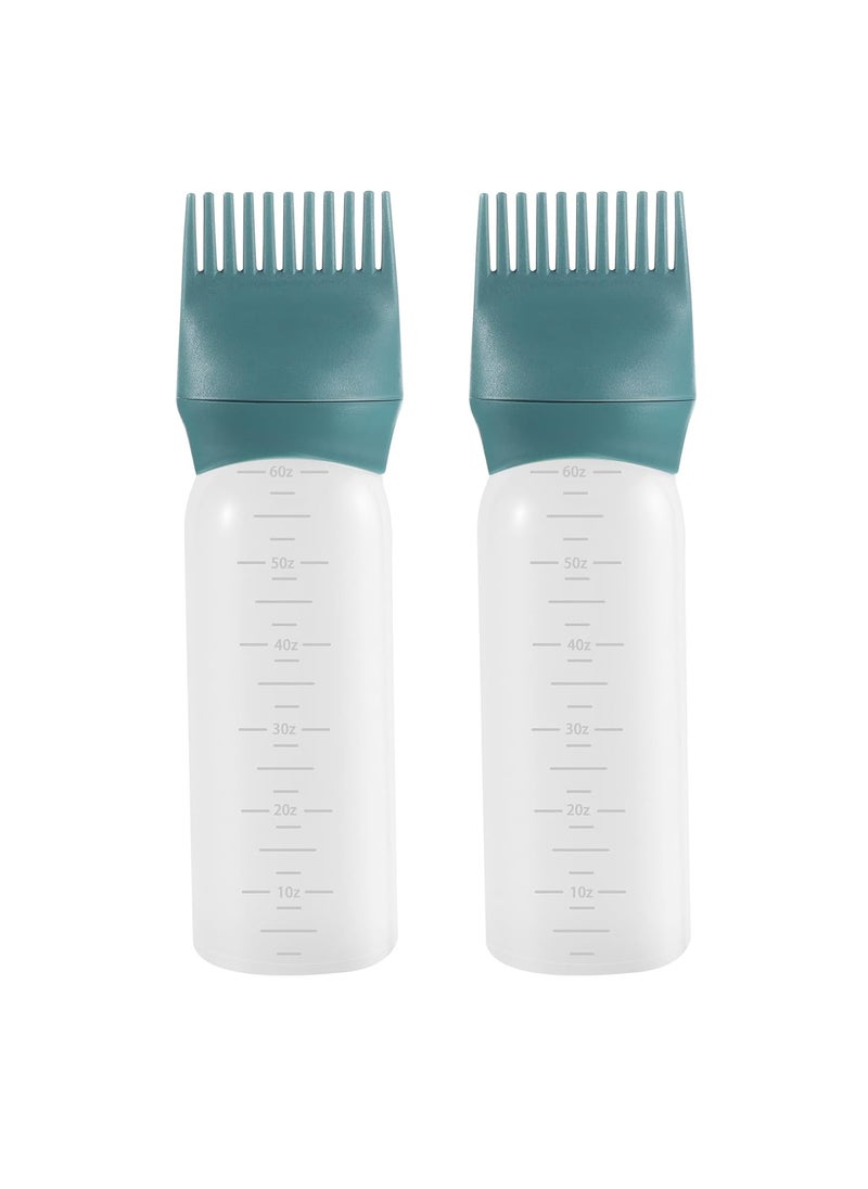 Pimoys Hair Oil Applicator Bottle 6 Ounce, 2 Pack Root Comb Applicator Bottle Hair Dye Bottle Oiling Applicator Brush with Graduated Scale, Dark Blue