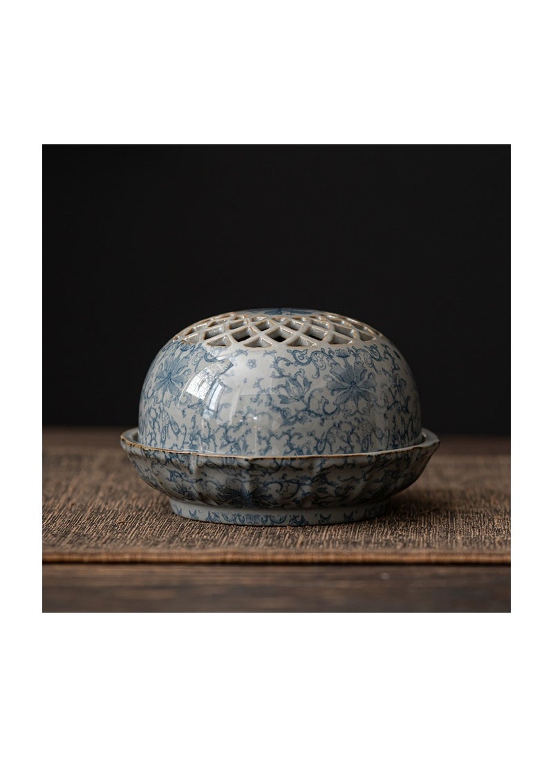 Blue-and-white pan incense burner ancient pottery clay ceramic underglaze crafts incense ornaments aromatherapy furnace