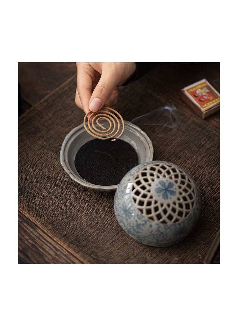 Blue-and-white pan incense burner ancient pottery clay ceramic underglaze crafts incense ornaments aromatherapy furnace