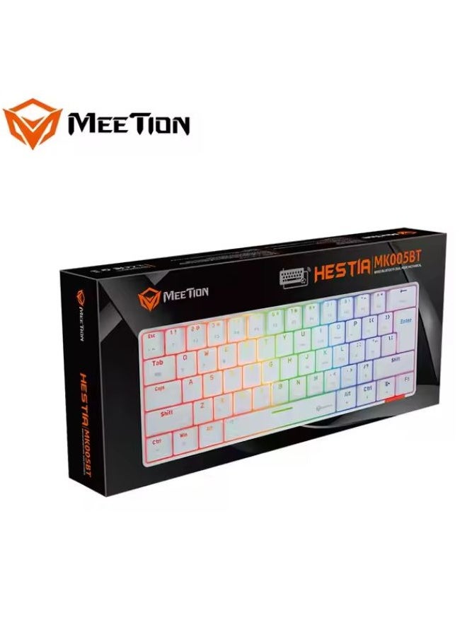 Meetion MK005BT 60% Gaming Keyboard Wireless Keybroad 12 Multimedia Shortcuts Keys Bluetooth Keybroad With True Mechanical Fixed Shaft LED Backlight Brightness Adjustable Anti-Ghosting Mechanical Keyboard For Windows And Mac