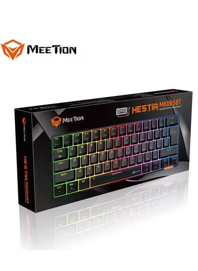Meetion MK005BT 60% Gaming Keyboard Wireless Keybroad 12 Multimedia Shortcuts Keys Bluetooth Keybroad With True Mechanical Fixed Shaft LED Backlight Brightness Adjustable Anti-Ghosting Mechanical Keyboard For Windows And Mac Black