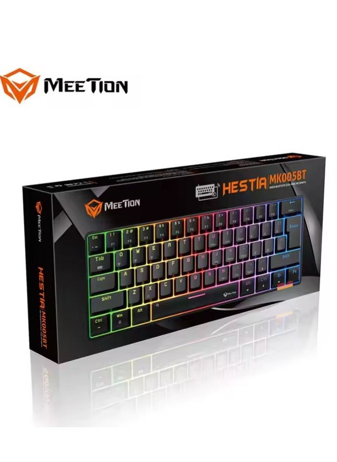 Meetion MK005BT 60% Gaming Keyboard Wireless Keybroad 12 Multimedia Shortcuts Keys Bluetooth Keybroad With True Mechanical Fixed Shaft LED Backlight Brightness Adjustable Anti-Ghosting Mechanical Keyboard For Windows And Mac