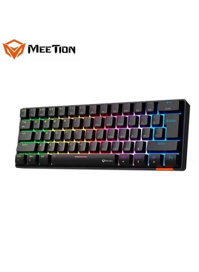 Meetion MK005BT 60% Gaming Keyboard Wireless Keybroad 12 Multimedia Shortcuts Keys Bluetooth Keybroad With True Mechanical Fixed Shaft LED Backlight Brightness Adjustable Anti-Ghosting Mechanical Keyboard For Windows And Mac