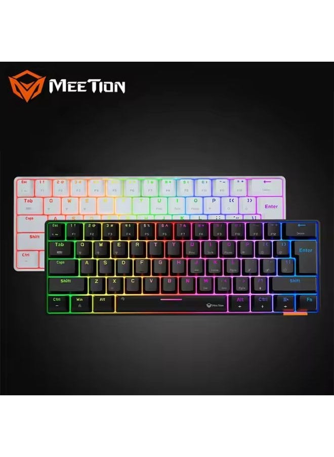 Meetion MK005BT 60% Gaming Keyboard Wireless Keybroad 12 Multimedia Shortcuts Keys Bluetooth Keybroad With True Mechanical Fixed Shaft LED Backlight Brightness Adjustable Anti-Ghosting Mechanical Keyboard For Windows And Mac