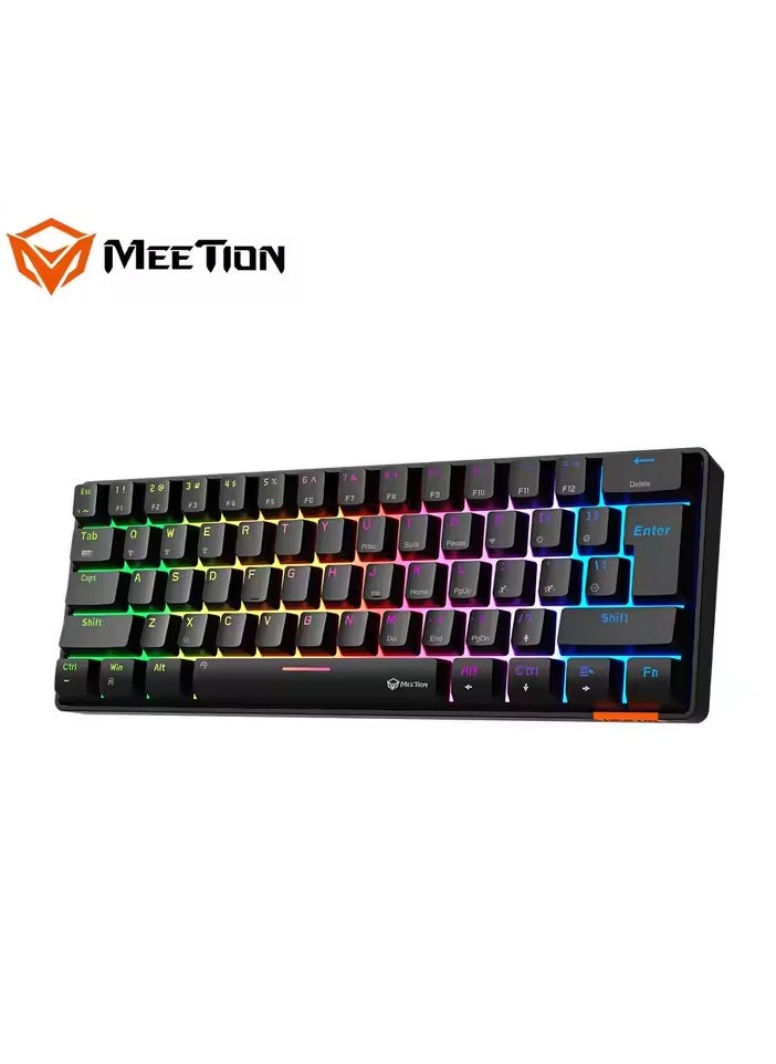 Meetion MK005BT 60% Gaming Keyboard Wireless Keybroad 12 Multimedia Shortcuts Keys Bluetooth Keybroad With True Mechanical Fixed Shaft LED Backlight Brightness Adjustable Anti-Ghosting Mechanical Keyboard For Windows And Mac