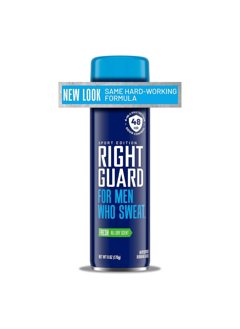 Right Guard Sport Antiperspirant & Deodorant Spray | 4-in-1 Protection Spray Deodorant For Men | Blocks Sweat | 48-Hour Odor Control | Fresh Scent, 6 oz.