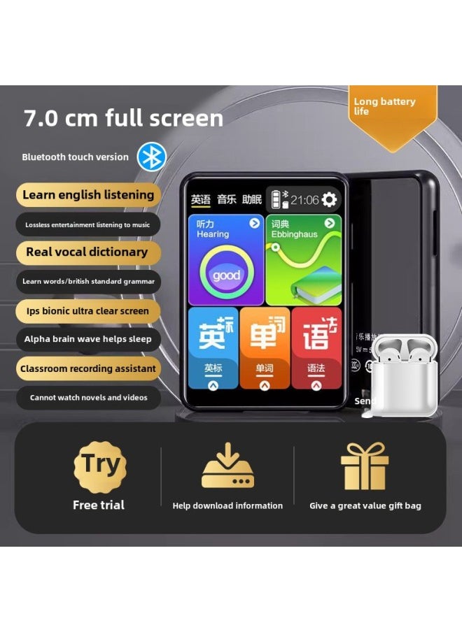 Bingjie Walkman Student Edition High-use Bluetooth English Listening Player Learning Artifact-Body Color:7.0 Touch Screen With Long Battery Life☆Upgraded Version/bluetooth 6.0 [free Bluetooth Wireless Headset/luxury-Memory Capacity:8gb [already Downloaded (primary, Middle And High School) Single Textbook Synchronization + Vocabulary + Music] - Official