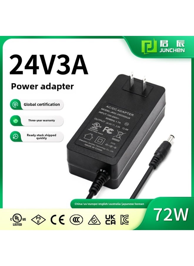 24v3a Switching Power Adapter DC Stabilized Water Purifier Printer 72W American Standard UL Certified Power Supply-Color:DC5.5 * 2.1 * 10MM Tuning Fork Straight Head-Specifications:24V3A Adapter European Standard CE Certified