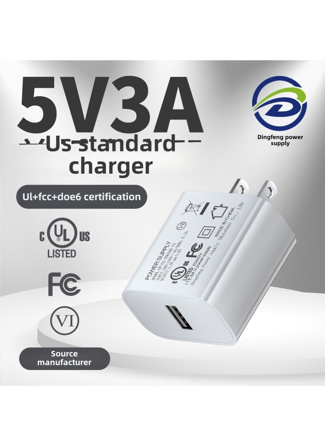 UL Certified US 5V3A Charger USB Mobile Phone Charging Head LED Table Lamp Plant Lamp Power Adapter Plug-Color:White-Specifications:5v3a Us Standard Usb Port
