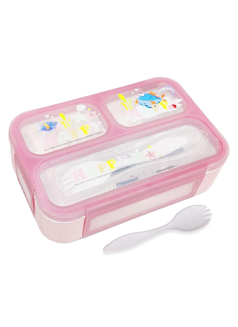 FunBlast Lunch Box for Kids – Lunch Box for School Kids, Airtight Leak-Proof Tiffin Box, Lunch Box with Fork, Plastic Microwave Safe Tiffin Box with 3 Small Compartment, Bento Box (Pink)